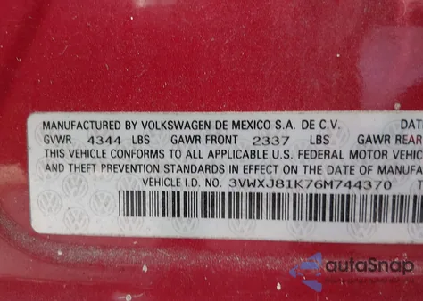 2006 Volkswagen Jetta Gli from USA, damaged, VIN 3VWXJ81K76M744370